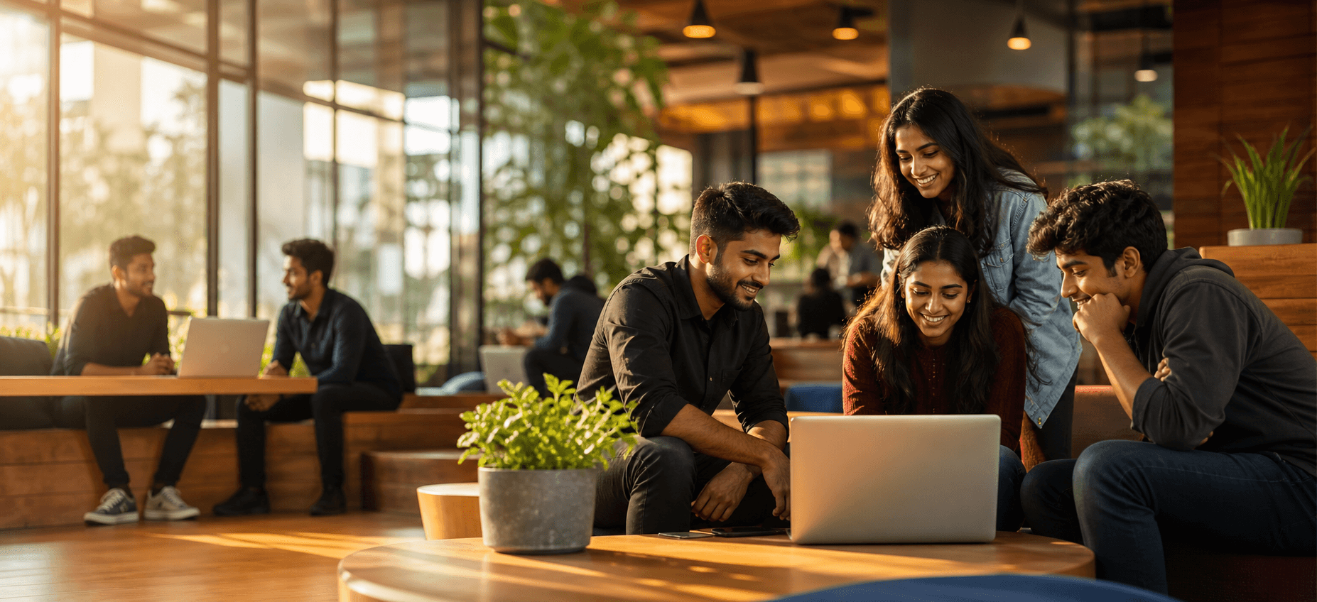 Indian students collaborating in a modern AIRA Skill City innovation campus